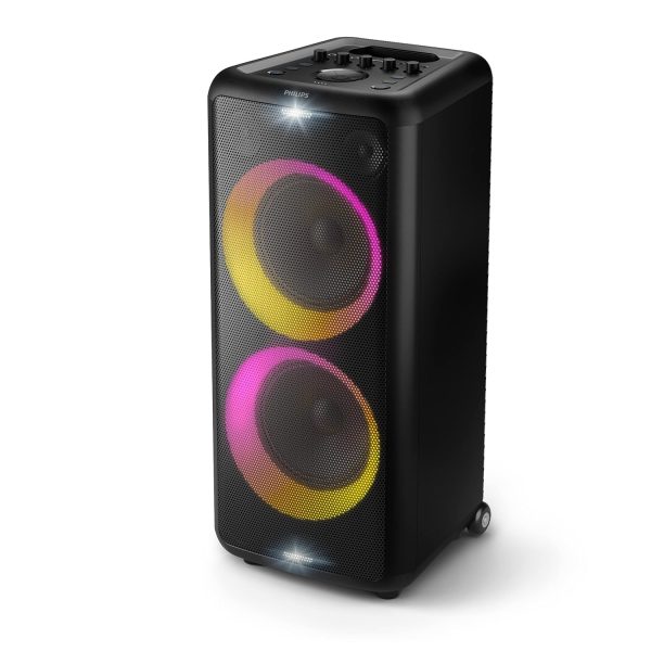 PHILIPS Audio TAX5206 160 W Bluetooth Party Speaker with 14 Hours Play Time, Karaoke Features, Guitar and Mic Input, Party Lights and Trolley Design with Wheels - Black