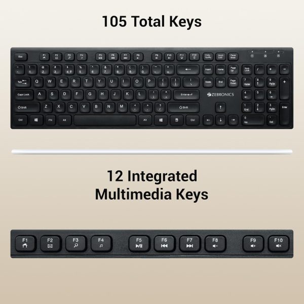 ZEBRONICS K51 Wired Keyboard with 105 Keys, 1.3m Cable, ₹ Key, USB Interface, 12 Integrated Multimedia Keys, Slim Design, Plug and Play (Black)