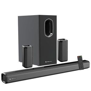 ZEBRONICS Juke BAR 7400 PRO 5.1 Channel soundbar with 6.5" subwoofer, 180W RMS, Dual Rear Satellites, HDMI (ARC), Optical in, AUX, BT v5.0, USB in, Remote Control,LED Display and Wall Mount(Black)