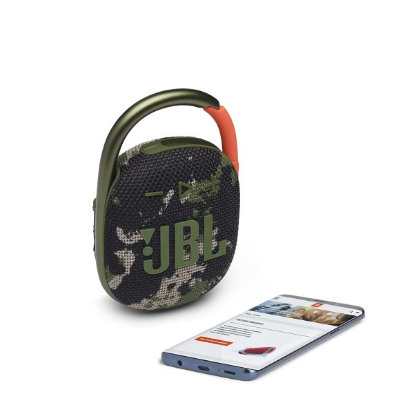 JBL Clip 4, Wireless Ultra Portable Bluetooth Speaker, Pro Sound, Integrated Carabiner, Vibrant Colors with Rugged Fabric Design, Dust & Waterproof, Type C (without Mic, Squad)