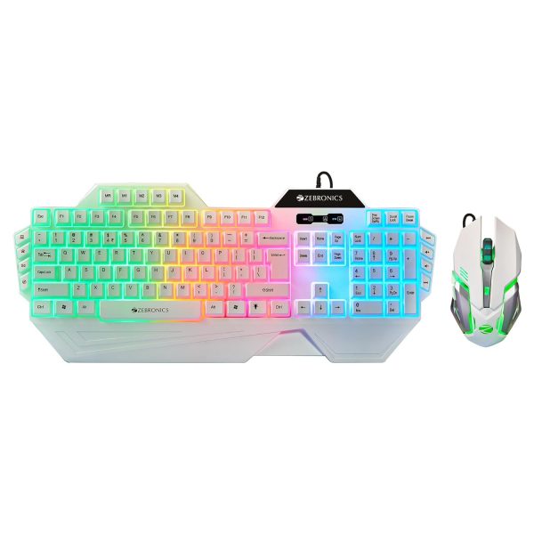 ZEBRONICS OPTIMUS Gaming Keyboard & Mouse Combo, Braided Cable, Gold Plated USB, Upto 3600 DPI, 6 Buttons, High Resolution Sensor, Multicolor LED, Dedicated Macro Keys, 117 Keys (White)