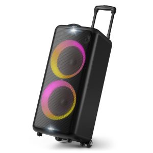 PHILIPS Audio TAX5206 160 W Bluetooth Party Speaker with 14 Hours Play Time, Karaoke Features, Guitar and Mic Input, Party Lights and Trolley Design with Wheels - Black