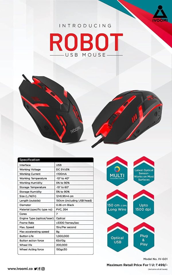 Robot USB Mouse IVOOMI IV-G01 Premium USB Gaming Mouse with 6 Buttons