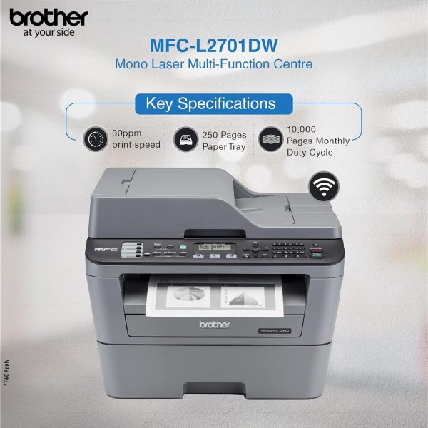 Brother MFC L2701DW Multi-Function Monochrome Laser Printer with Auto Duplex Printing & Wi-Fi