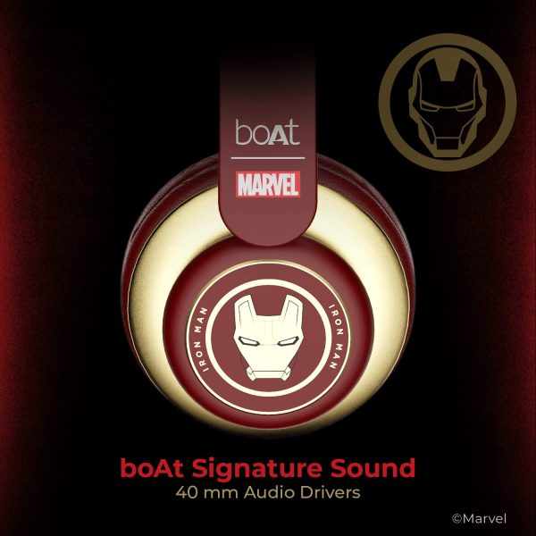 boAt Rockerz 450 Iron Man Edition Bluetooth Wireless On Ear Headphones with mic, 15 Hours Battery, 40mm Drivers, Padded Ear Cushions, Easy Access Controls and Voice Assistant(Stark Red)