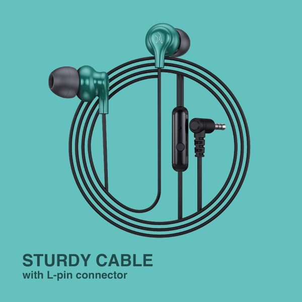 FINGERS SoundBoss Wired Earphones (with in-built Mic, Sturdy Cable and L-pin Connector)- Emerald Green