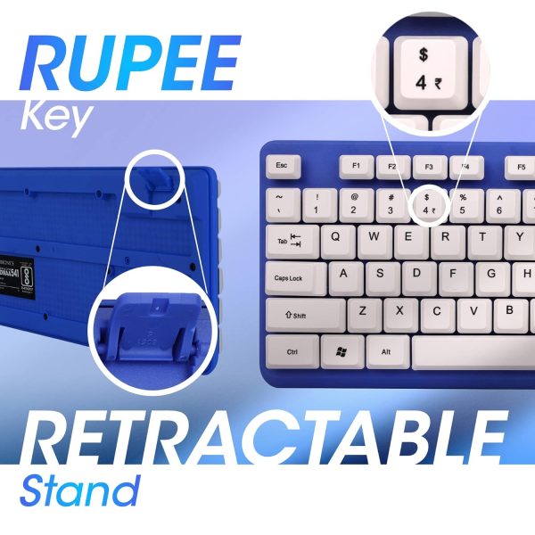 Zebronics JUDWAA 541 USB Keyboard and Mouse Set for Computers & Laptops with 1200 DPI, 1.3 Meter Cable, Retractable Stand, Comfortable Usage, Silent Typing and Matte Finish (Blue)