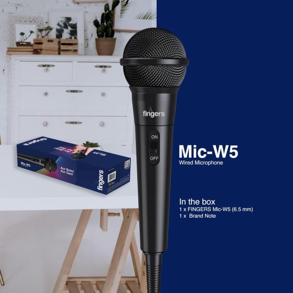 FINGERS Mic-W5 Wired Microphone (with 6.35 mm pin Connector, Ultra-Quiet On-Off Switch, Durable Construction, Ideal for Live Performances - Indoors & Outdoors)