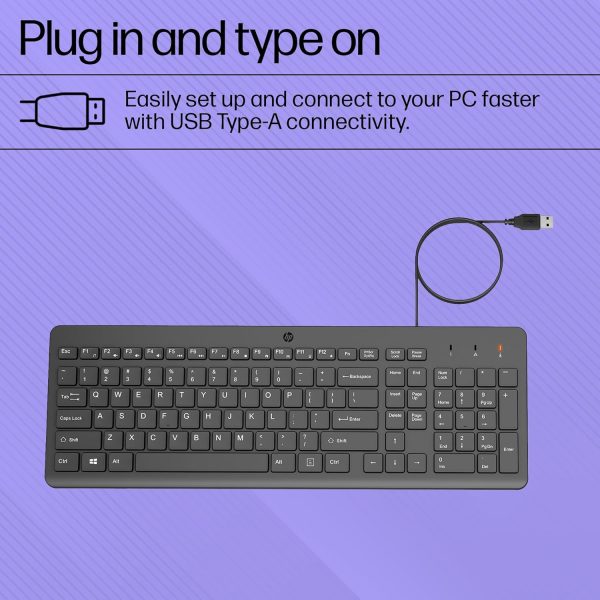 HP 150 Wired Keyboard, Quick, Comfy and Ergonomically Design, 12Fn Shortcut Keys, Plug and Play USB Connection and LED Indicator, 3 Years Warranty