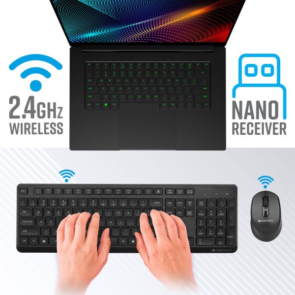 Zebronics COMPANION 200 Wireless combo with Silent operation mouse, Full size Keyboard, 1600 DPI, Integrated Multimedia, ON/OFF, Power saving mode, 2.4GHz Nano receiver and Plug play usage (Black)