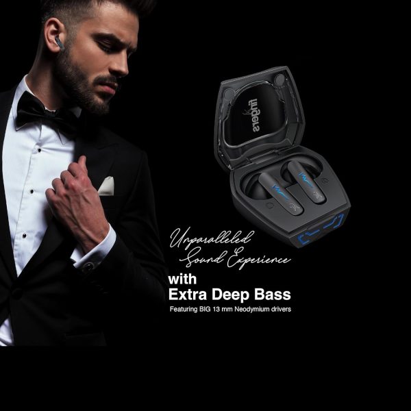 FINGERS Tuxedo TWS Earbuds with 32-Hour Playtime, Fast Charging, 13mm Neodymium Drivers, Surround Noise Cancellation (SNC Technology) Built-in Mic, IPX4 Sweat Resistant, Voice Assistant (Luxe Black)