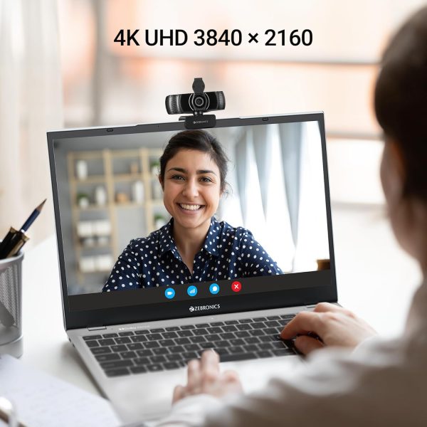 ZEBRONICS Pure Plus 4K Webcam, 3840 x 2160 (4K UHD), 30 FPS, Auto (Focus + White Balance + Brightness Correction), Built-in Microphone, Privacy Shutter, for Skype | Zoom | Meet | Teams