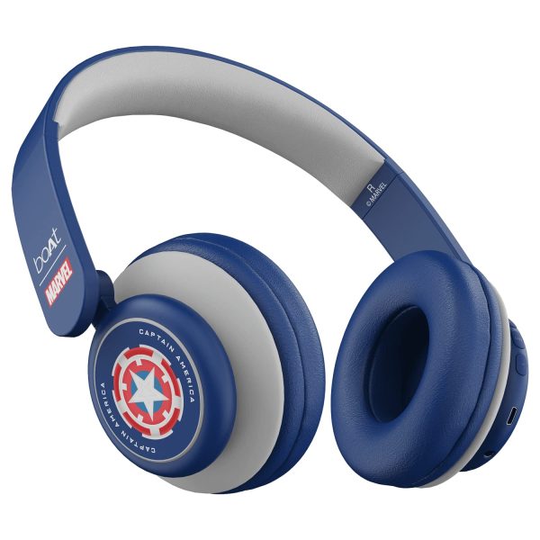 boAt Rockerz 450 Captain America Edition 15 Hours Battery, 40mm Drivers, Padded Ear Cushions, Easy Access Controls and Voice Assistant Bluetooth Wireless On Ear Headphones with Mic and (Soldier Blue)