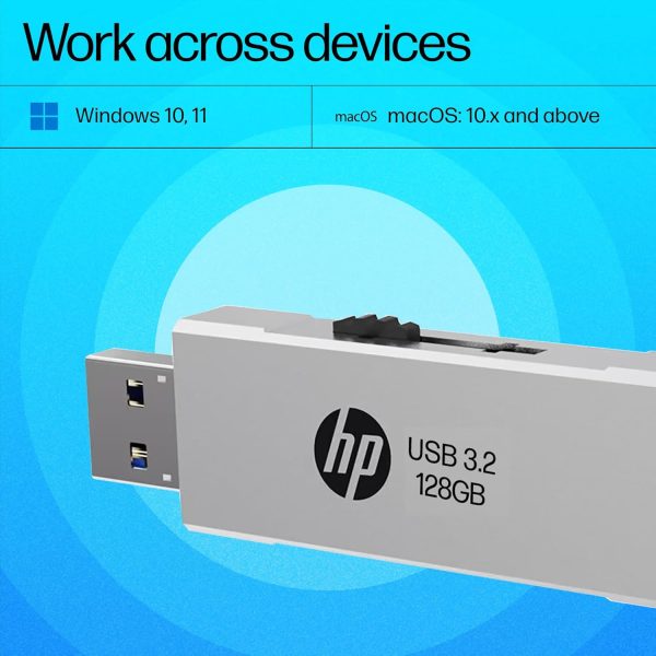 HP 818w 128GB USB 3.2 Flash Drive Silver Metal