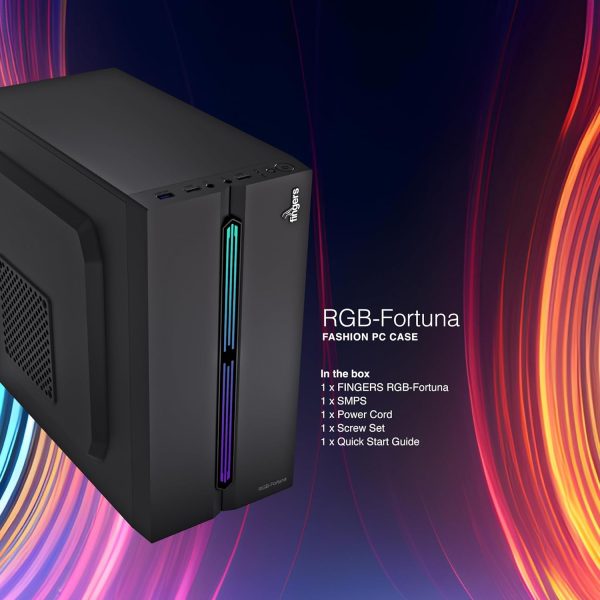 FINGERS RGB-Fortuna Micro-ATX PC Cabinet (with ARGB Lights, 1 x USB 3.0 + 2 x USB 2.0 + HD Audio + Mic in port, BIS Certified SMPS Included)