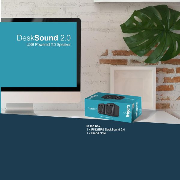 FINGERS DeskSound 2.0 USB Powered Multimedia 2.0 Speakers with Inline Volume Controller and Simple Plug-n-Play (Midnight Black)