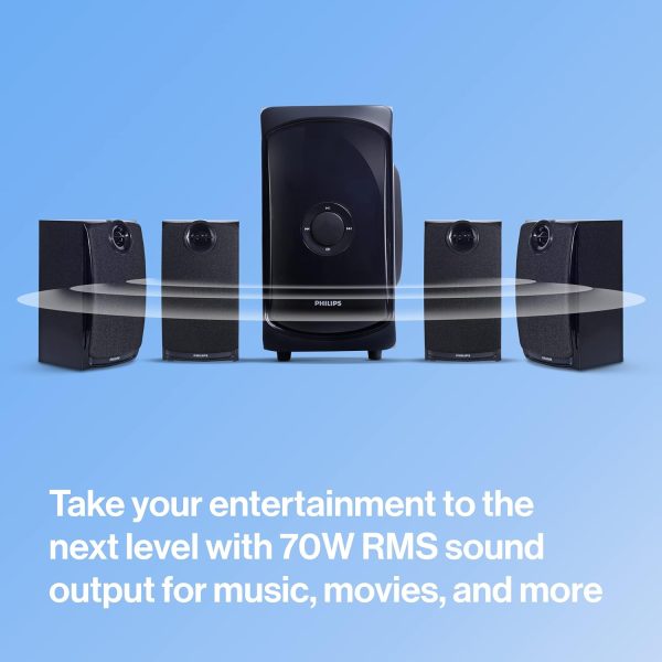 PHILIPS Audio TAV7477 4.1 Channel 75W Bluetooth Multimedia Speaker System with 2x15W & 2x5W Satellite Speakers, Multi-Connectivity Option with Supporting USB, AUX, FM & Remote Control (Black)