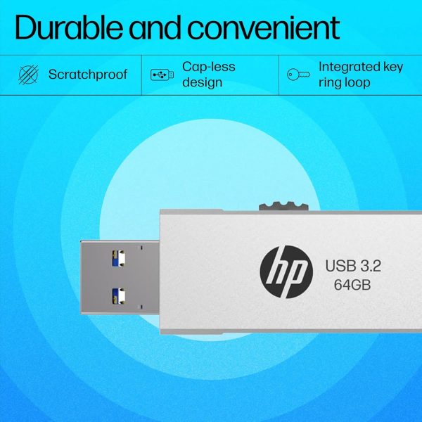 HP 818w 64GB USB 3.2 Flash Drive Silver Metal