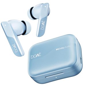 boAt Airdopes 800 True Wireless in Ear Ear Buds w/Dolby Audio, Adaptive EQ by Mimi, 40 Hours Playback, 4 Mics w/AI-ENx™, in-Ear Detection & Hearables App Support(Interstellar Blue)