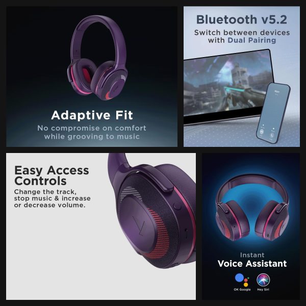 boAt Rockerz 425 Bluetooth Wireless On Ear Headphones Signature Sound, ENx Tech, ASAP Charge, 25H Playtime, Bluetooth V5.2, Dual Pairing with Mic(Techno Purple)