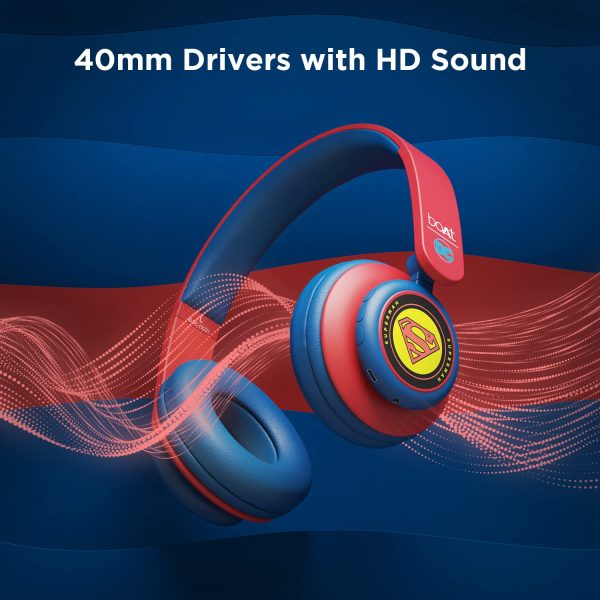 boAt Rockerz 450 Superman Edition Bluetooth On Ear Headphones with Mic, Upto 15 Hours Playback, 40MM Drivers, Padded Ear Cushions, Integrated Controls and Dual Modes(Krypton Blue)