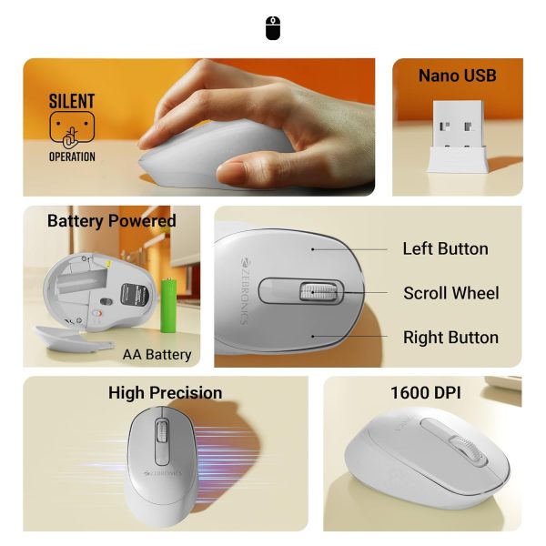 ZEBRONICS Companion 201 2.4GHz Wireless Keyboard & Mouse Combo, 83 Keys, AI Assist Key, 12 Integrated Multimedia Keys, 3 Button Mouse, 1600 DPI, High Precision, Silent Operation (White)