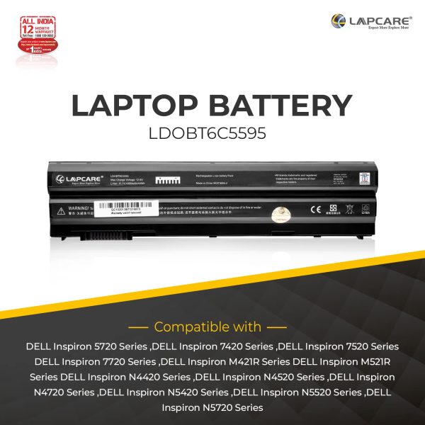 Lapcare T54FJ Laptop Battery for Dell Latitude E6420 E6430 E6440 E6540 E5420 E5430 E5520 E5530 E6530; Inspiron 14R 5420 15R 5520 7520 17R 5720 7720 P/N: 8858X M5Y0X T54F3 X57F1