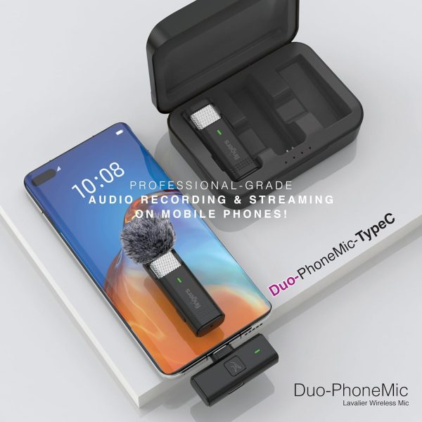 FINGERS Duo-PhoneMic-TypeC Laveliar Wireless Microphone (Lapel/Collar Wireless Mic for Audio Recording, Vlogs, Live Streaming, Omnidirectional, Simple Plug & Play)