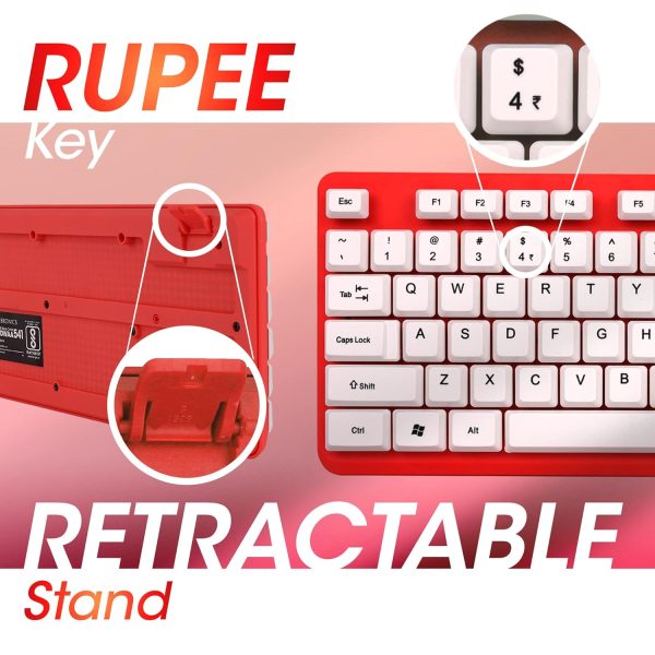 Zebronics JUDWAA 541 USB Keyboard and Mouse Set for Computers & Laptops with 1200 DPI, 1.3 Meter Cable, Retractable Stand, Comfortable Usage, Silent Typing and Matte Finish (Red)