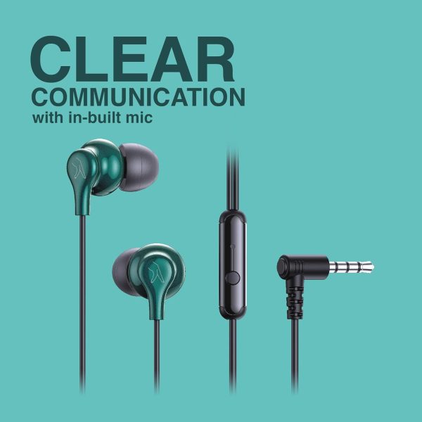 FINGERS SoundBoss Wired Earphones (with in-built Mic, Sturdy Cable and L-pin Connector)- Emerald Green