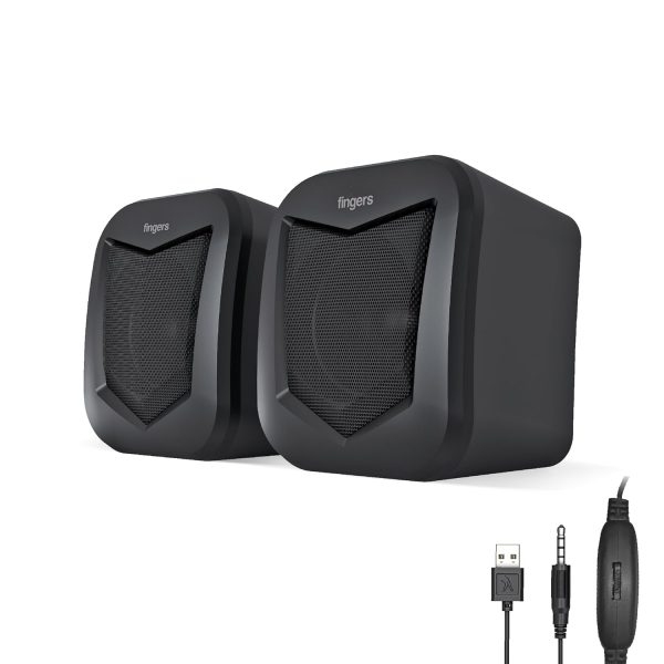 FINGERS DeskSound 2.0 USB Powered Multimedia 2.0 Speakers with Inline Volume Controller and Simple Plug-n-Play (Midnight Black)