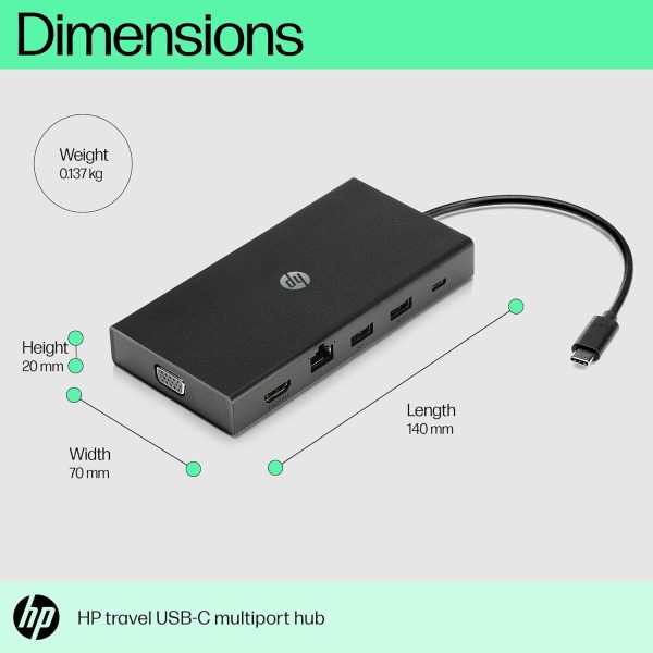 HP Travel USB-C Multi Port Hub Docking Station with USB-C, RJ-45, HDMI, SD and Micro SD Slots - 1C1Y5AA, Black