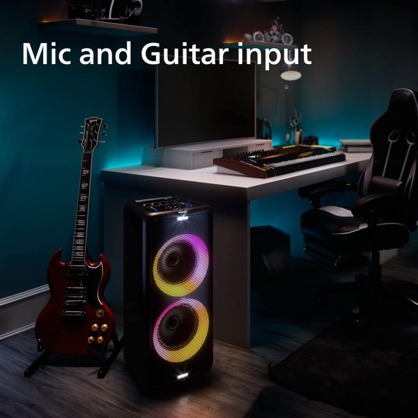 PHILIPS Audio TAX5206 160 W Bluetooth Party Speaker with 14 Hours Play Time, Karaoke Features, Guitar and Mic Input, Party Lights and Trolley Design with Wheels - Black