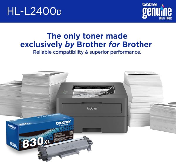 Brother HL-L2400D Compact Monochrome Laser Printer with Duplex Printing, USB Required (Cable not Included), Black & White Output