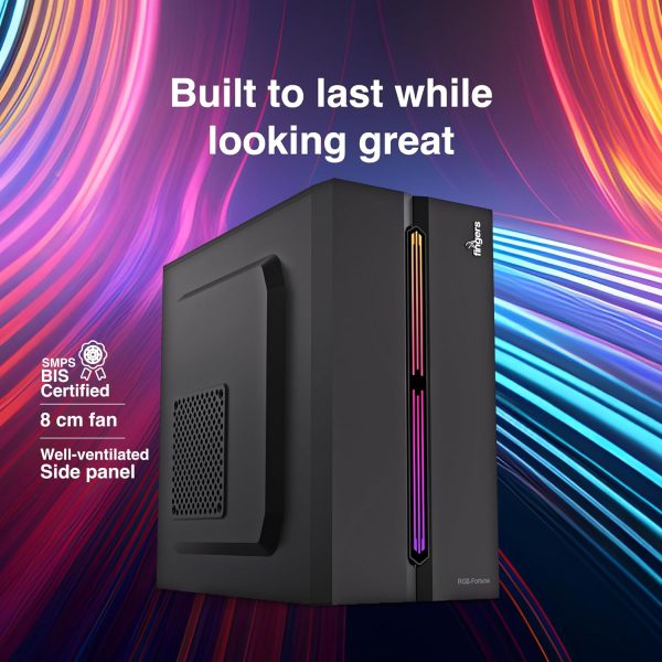 FINGERS RGB-Fortuna Micro-ATX PC Cabinet (with ARGB Lights, 1 x USB 3.0 + 2 x USB 2.0 + HD Audio + Mic in port, BIS Certified SMPS Included)