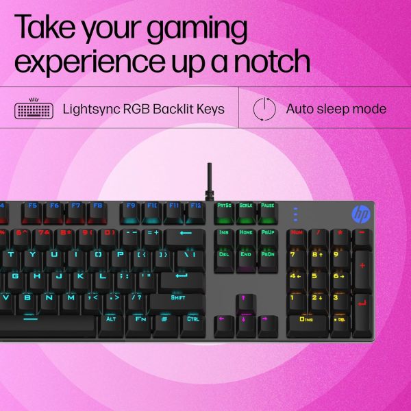 HP Gk400F Mechanical USB Gaming Keyboard,Dust & Spill Resistant,RGB Backlit Keys,Metal Panel,Full-Sized Keyboard Design