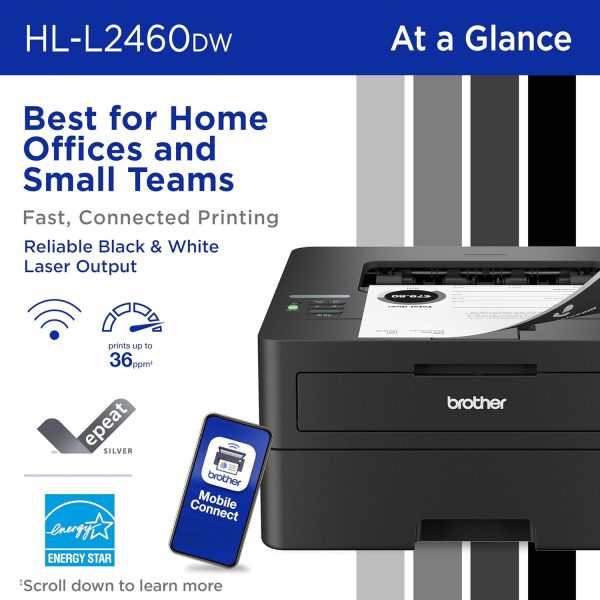 Brother HL-L2460DW Wireless Compact Monochrome Laser Printer with Duplex, Mobile Printing, Black & White Output | Includes Refresh Subscription Trial(1), Amazon Dash Replenishment Ready