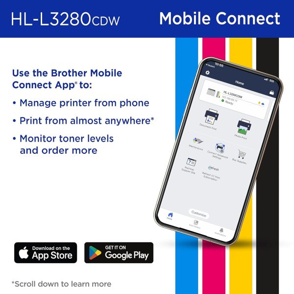 Brother HL-L3280CDW Wireless Compact Digital Color Printer with Laser Quality Output, Duplex, Mobile Printing & Ethernet | Includes 4 Month Refresh Subscription Trial