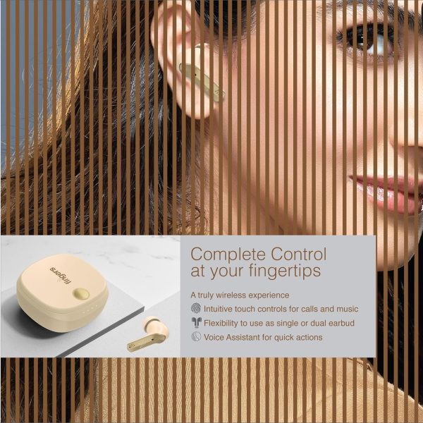 FINGERS Mesmeric TWS Earbuds Immersive Sound with 10 mm Deep bass Drivers, 60 Hours Playtime, Built-in Quad Mics, SNC™ Technology, Quick Charge Type-C Fast Charging (Rich Beige)