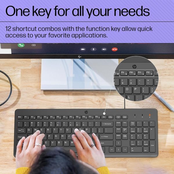 HP 150 Wired Keyboard, Quick, Comfy and Ergonomically Design, 12Fn Shortcut Keys, Plug and Play USB Connection and LED Indicator, 3 Years Warranty