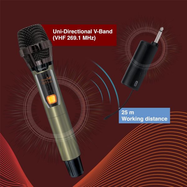 FINGERS Freedom Mic-39 Wireless Microphone (6.35 mm pin Receiver with Type-C Charging port, Uni-Directional V-Band @ VHF 269.1 MHz, 10-hour Battery life, 25 m Working Distance)