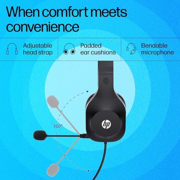 HP H120 Stereo USB On Ear Headset, Plug-and-Play USB-A, Built-in Noise-Canceling Mic, Adjustable Head Strap, Padded Ear Cushions, 360-Degree Bendable Mic, 1-Year Limited Warranty, Black, 9Z4V9Aa