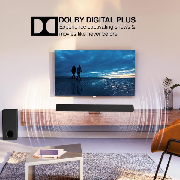 PHILIPS TAB7007 2.1 CH 240W Dolby Digital Plus Bluetooth Soundbar V5.3 with Extra bass, Wireless subwoofer, Multi-Connectivity Option with Supporting USB, HDMI, AUX & Remote Control (Black)