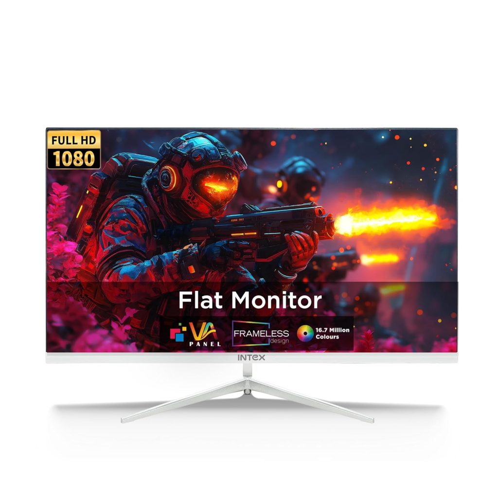 Intex 24 Inch Flat Gaming Monitor | Full HD 1080p | 120Hz Refresh Rate | VA Panel | Frameless Design | Built-in Speakers | HDMI & VGA | Ideal for Gaming & Work