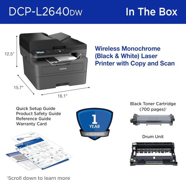 Brother DCP-L2640DW Wireless Compact Monochrome Multi-Function Laser Printer with Copy and Scan, Duplex, Mobile, Black & White | Includes Refresh Subscription Trial(1), Amazon Dash Replenishment Ready