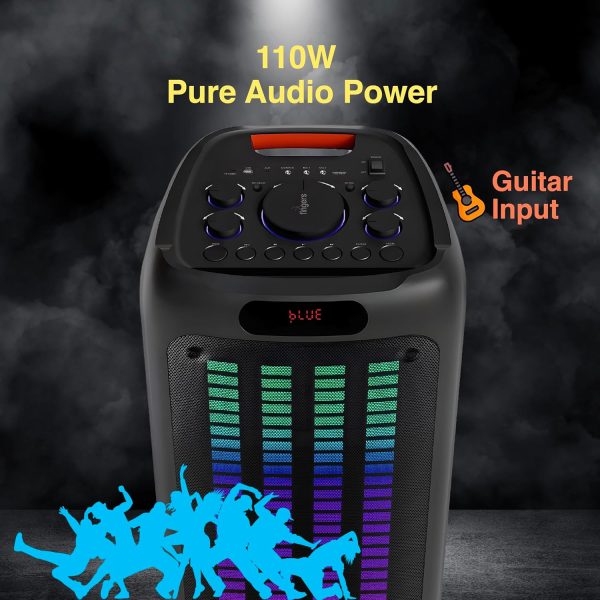 FINGERS RollingParties-110 Bluetooth Trolley Speaker with Powerful 110 W Deep Bass, 8-Hour Playtime,Guitar Input, TWS Support, Bundled 2 Wireless Mics & Additional 2 Mics (Rich Black)