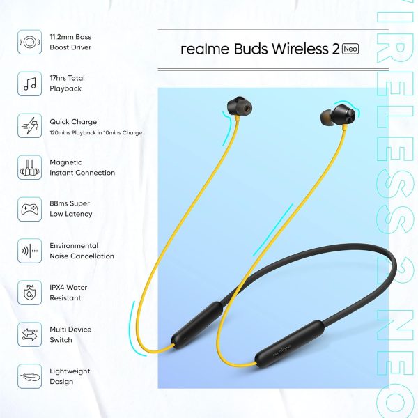 realme Buds Wireless 2 Neo Bluetooth in Ear Earphones with Mic, Fast Charging & Up to 17Hrs Playtime (Black)