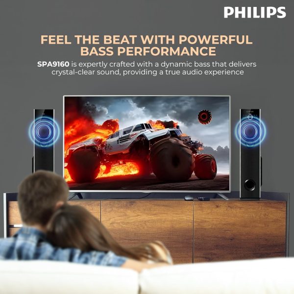 PHILIPS Audio SPA9160 2.0CH 160W Multimedia Tower Speakers with Wireless Microphone,Multi-Connectivity Option with Supporting USB, AUX, FM,Mic & Thumping Bass with Karaoke(Black)