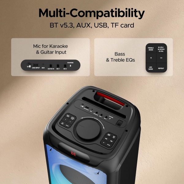 boAt Partypal 390 Speaker with 160 W Signature Sound, Up to 6 hrs Playtime, EQ Modes, 2 Mics for Karaoke, TWS Mode, Bluetooth v5.3, AUX Port, & USB Type-C Port(Space Black)