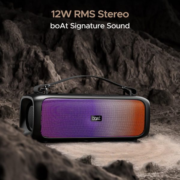 boAt Stone 580 Bluetooth Speaker with 12W RMS Stereo Sound, LED Lights, Up to 8 HRS Playtime, TWS Feature, FM Radio, Multi-Compatibility Mode, IPX4(Midnight Black)